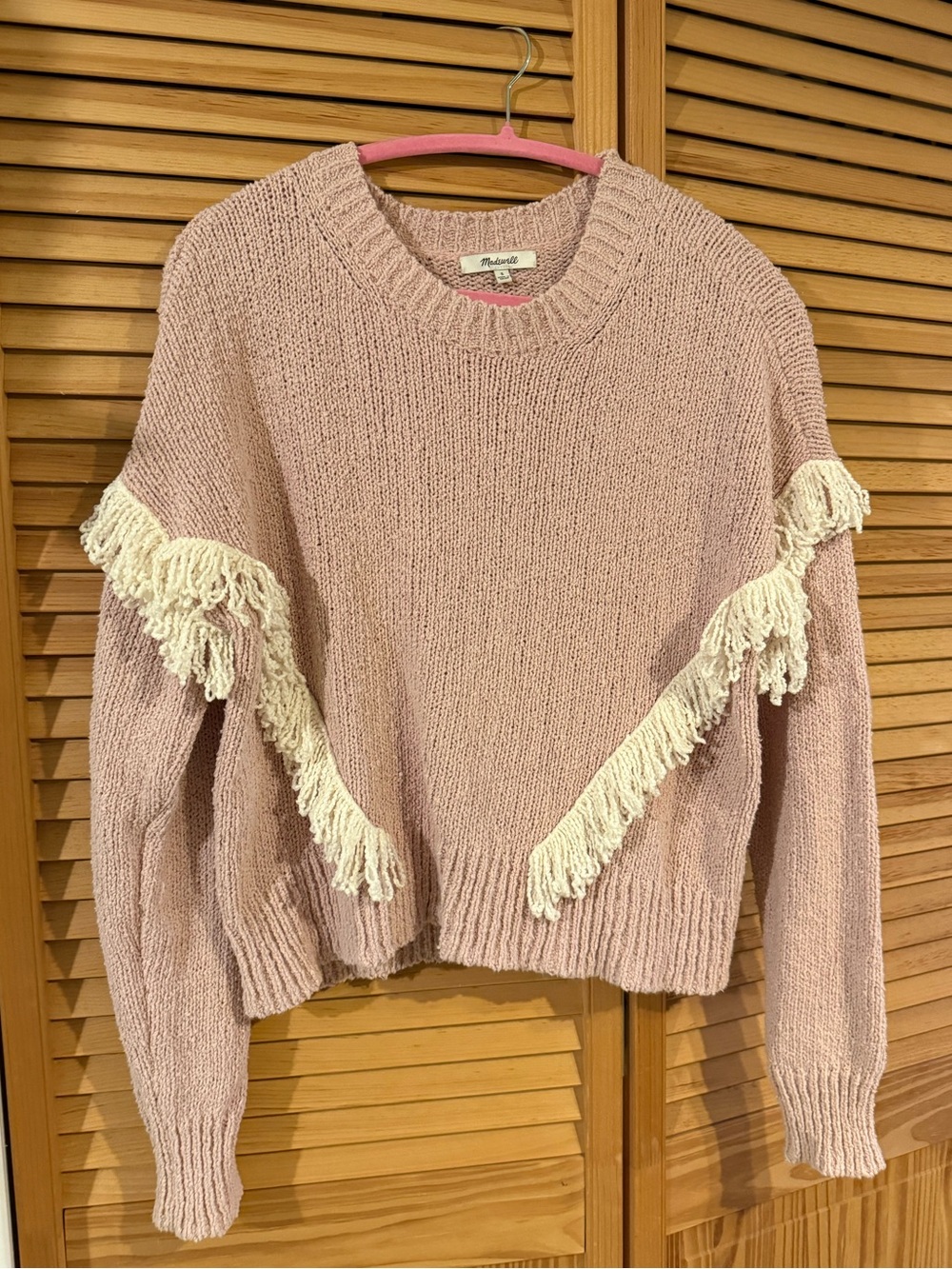 Madewell Pink Fringe Crewneck Sweater